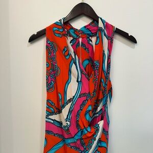 Hale Bob Vibrant Orange Pink Blue Chain-Print Sleeveless Blouse